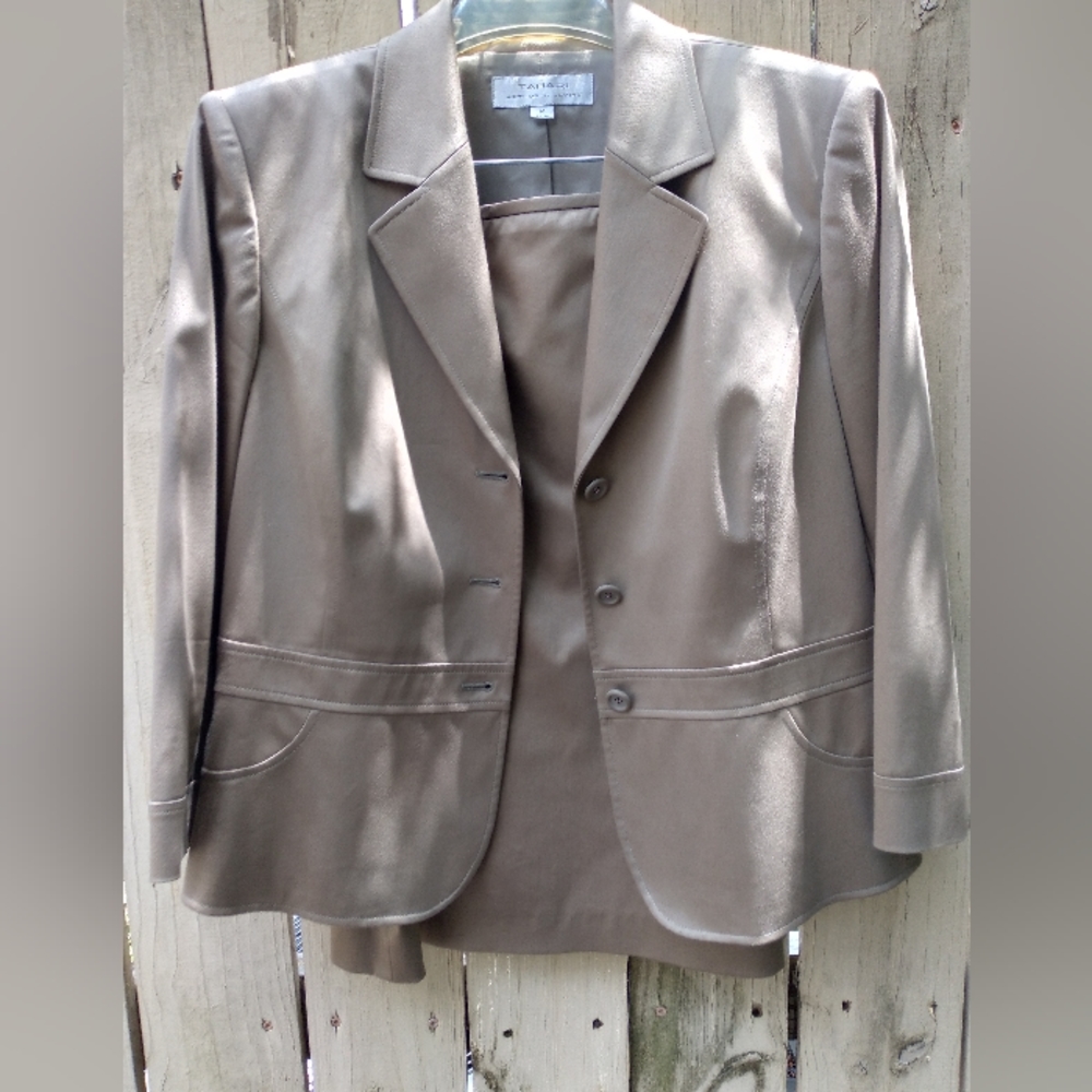 TAHARI ASL 3/4 sleeve tan cotton blend suit sz14